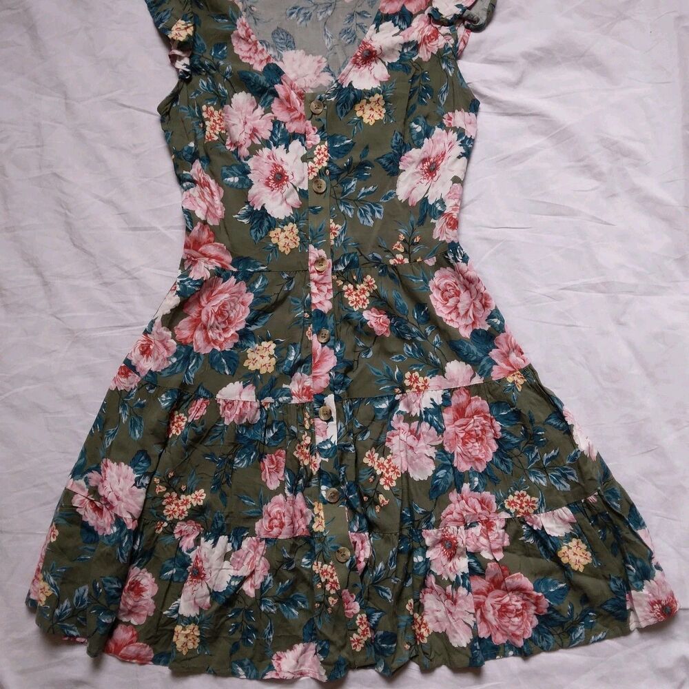 Blu Dahlia Button Down Dress Floral Flutter Sleeve Cottagecore Boho Womens XS - Picture 3 of 10